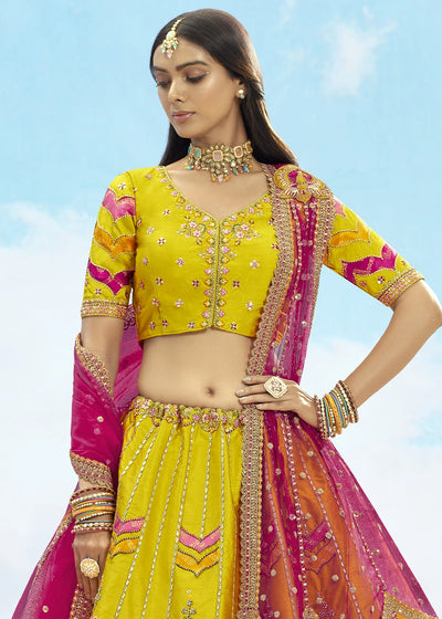 Patch & Cut Work Silk Embroidered Semi Stitched Lehenga Choli & Dupatta