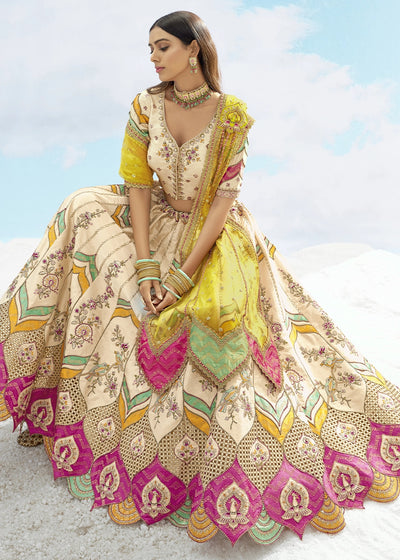 Patch & Cut Work Silk Embroidered Semi Stitched Lehenga Choli & Dupatta