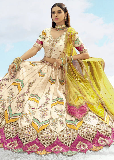 Patch & Cut Work Silk Embroidered Semi Stitched Lehenga Choli & Dupatta