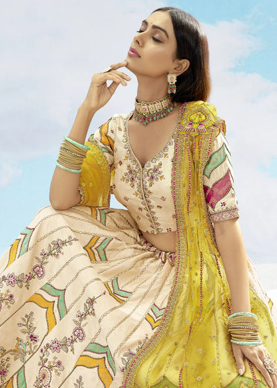Patch & Cut Work Silk Embroidered Semi Stitched Lehenga Choli & Dupatta