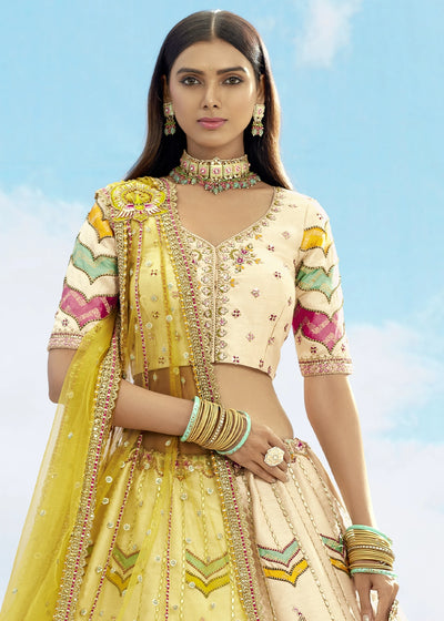 Patch & Cut Work Silk Embroidered Semi Stitched Lehenga Choli & Dupatta