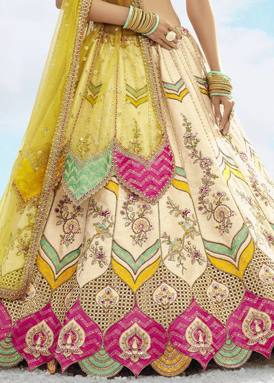 Patch & Cut Work Silk Embroidered Semi Stitched Lehenga Choli & Dupatta