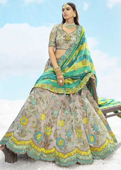 Patch & Cut Work Silk Embroidered Semi Stitched Lehenga Choli & Dupatta