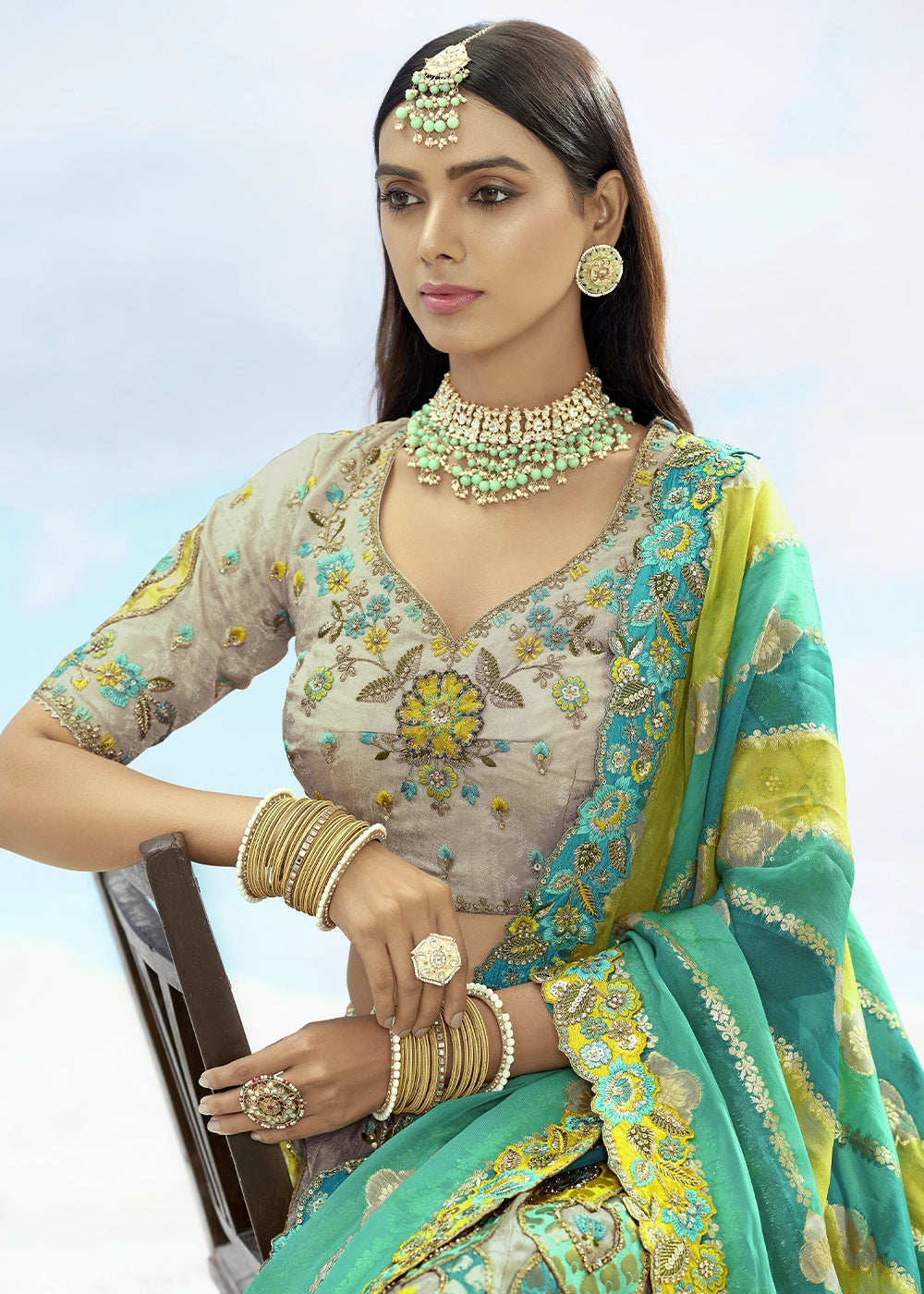 Patch & Cut Work Silk Embroidered Semi Stitched Lehenga Choli & Dupatta