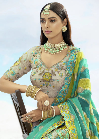 Patch & Cut Work Silk Embroidered Semi Stitched Lehenga Choli & Dupatta