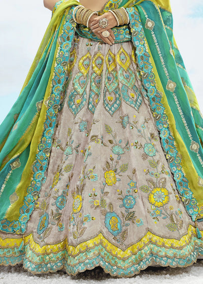 Patch & Cut Work Silk Embroidered Semi Stitched Lehenga Choli & Dupatta