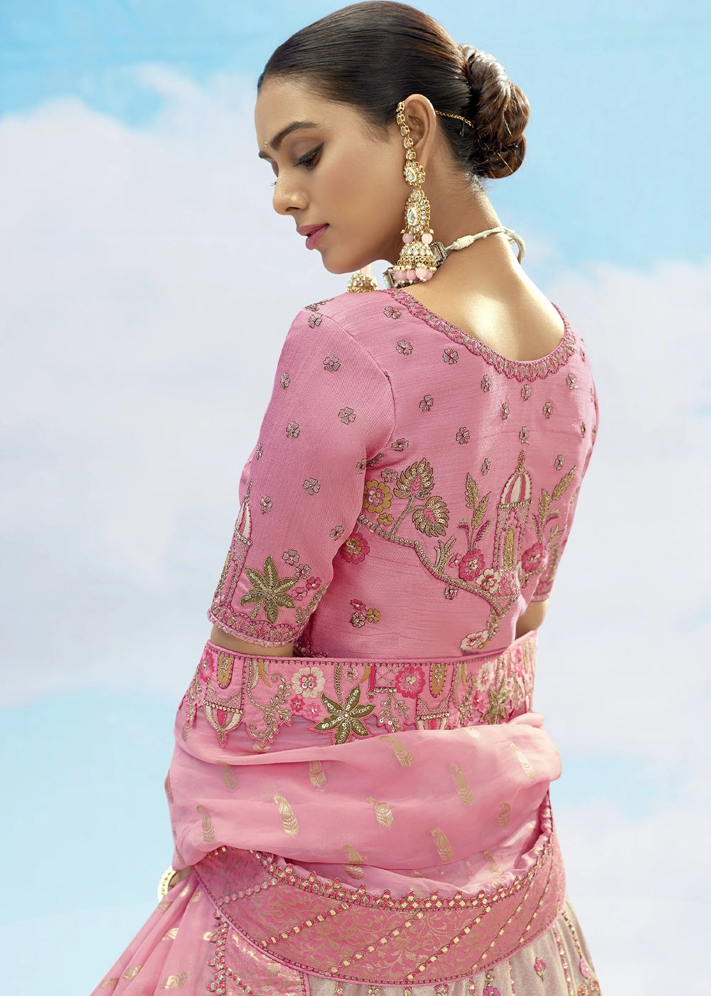 Patch & Cut Work Silk Embroidered Semi Stitched Lehenga Choli & Dupatta