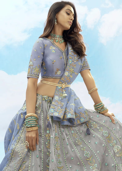 Patch & Cut Work Silk Embroidered Semi Stitched Lehenga Choli & Dupatta