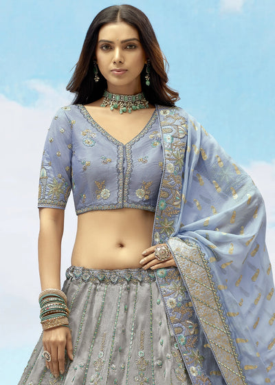 Patch & Cut Work Silk Embroidered Semi Stitched Lehenga Choli & Dupatta