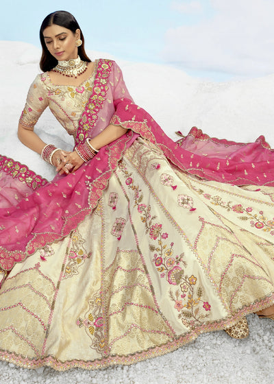 Patch & Cut Work Silk Embroidered Semi Stitched Lehenga Choli & Dupatta