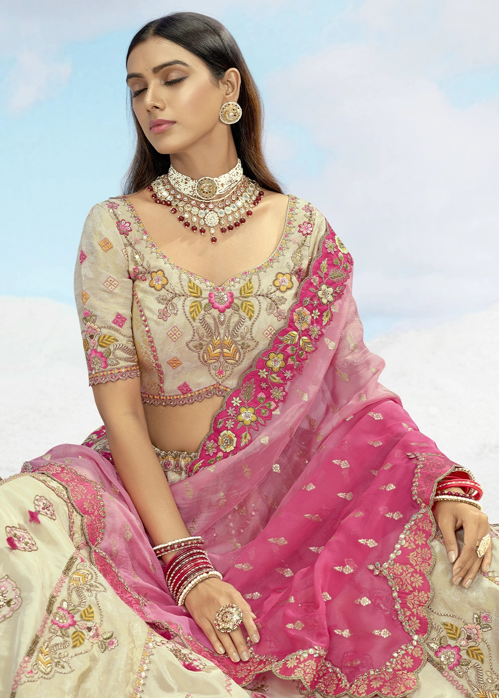 Patch & Cut Work Silk Embroidered Semi Stitched Lehenga Choli & Dupatta