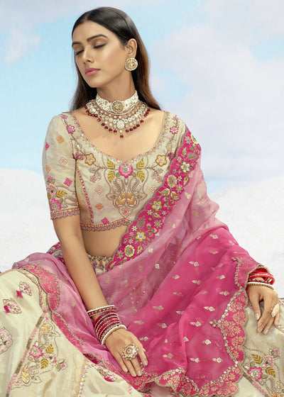 Patch & Cut Work Silk Embroidered Semi Stitched Lehenga Choli & Dupatta
