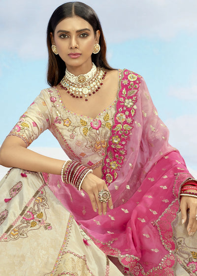 Patch & Cut Work Silk Embroidered Semi Stitched Lehenga Choli & Dupatta