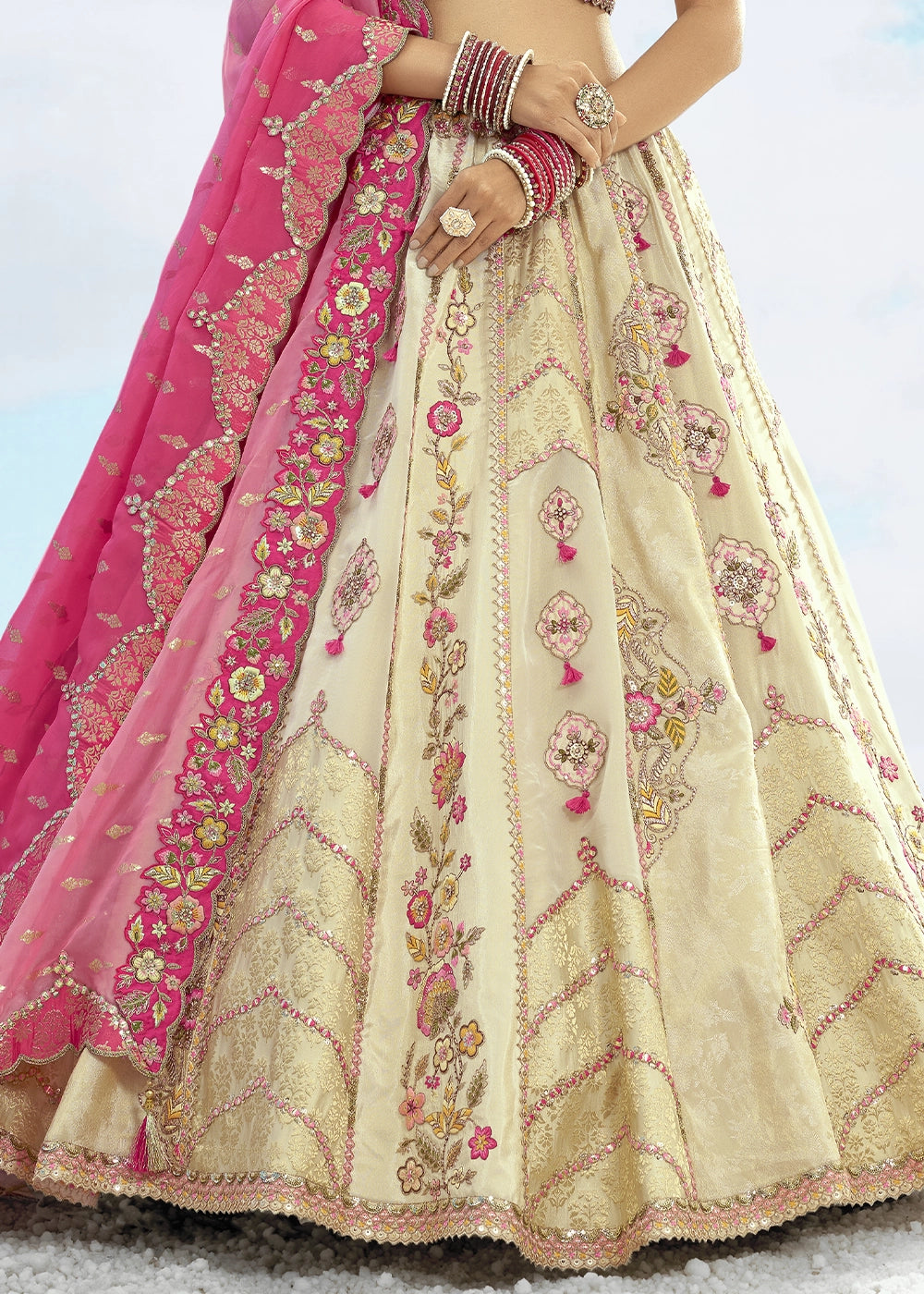 Patch & Cut Work Silk Embroidered Semi Stitched Lehenga Choli & Dupatta