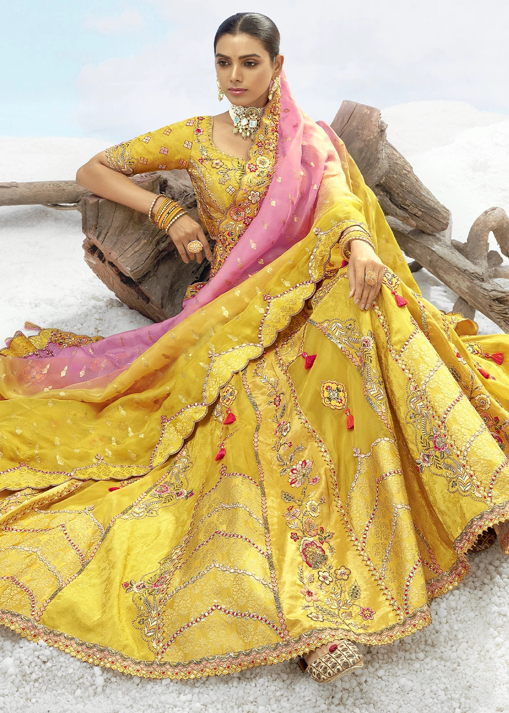 Patch & Cut Work Silk Embroidered Semi Stitched Lehenga Choli & Dupatta