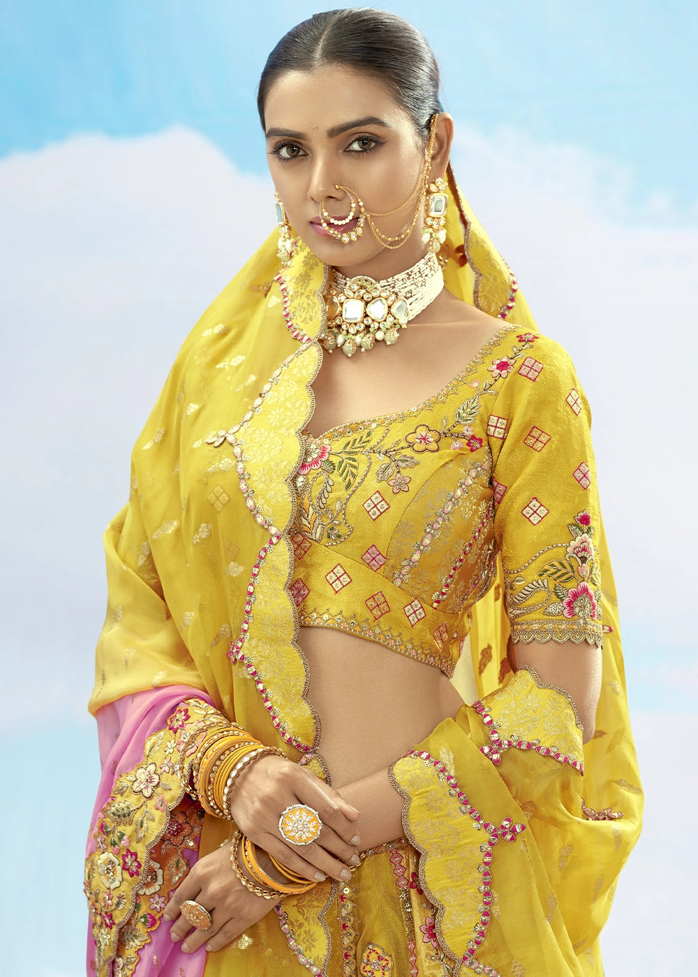 Patch & Cut Work Silk Embroidered Semi Stitched Lehenga Choli & Dupatta