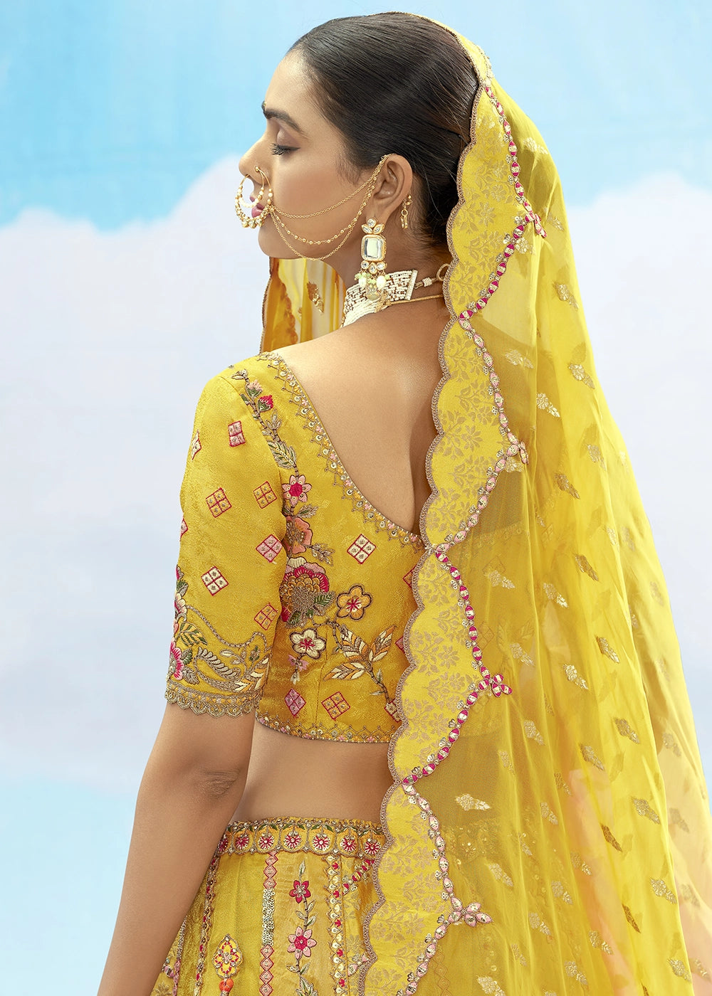Patch & Cut Work Silk Embroidered Semi Stitched Lehenga Choli & Dupatta