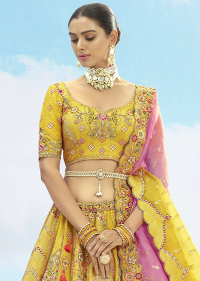 Patch & Cut Work Silk Embroidered Semi Stitched Lehenga Choli & Dupatta