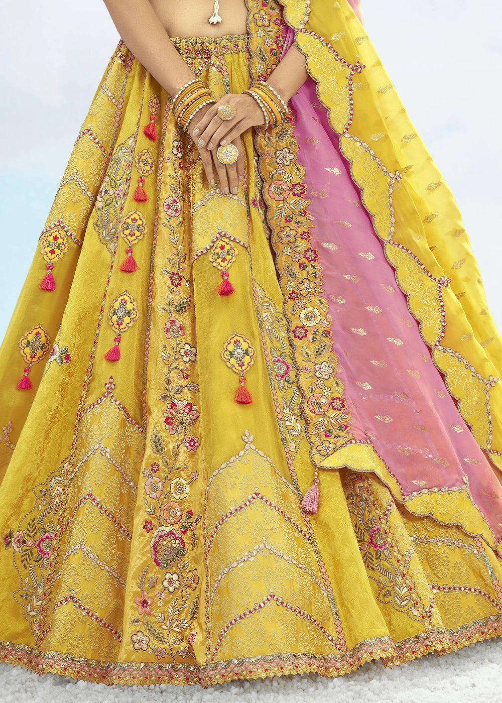 Patch & Cut Work Silk Embroidered Semi Stitched Lehenga Choli & Dupatta