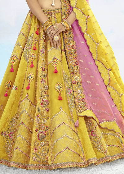 Patch & Cut Work Silk Embroidered Semi Stitched Lehenga Choli & Dupatta