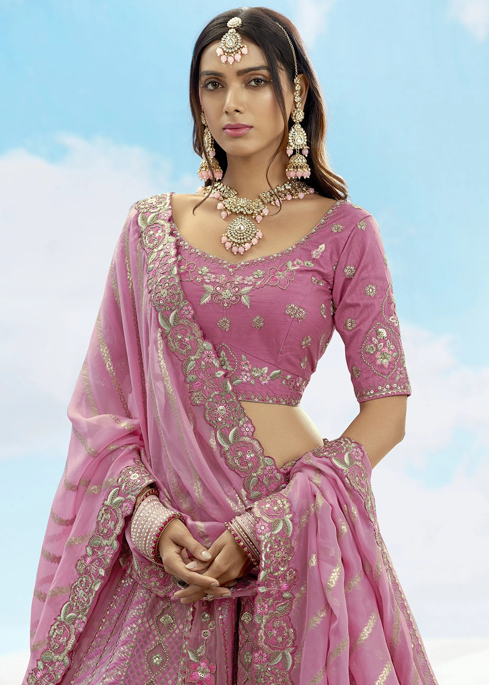 Patch & Cut Work Silk Embroidered Semi Stitched Lehenga Choli & Dupatta