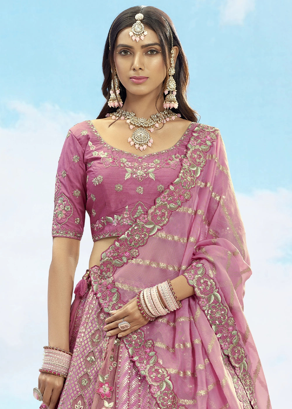 Patch & Cut Work Silk Embroidered Semi Stitched Lehenga Choli & Dupatta