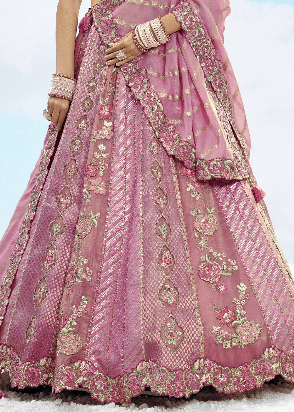 Patch & Cut Work Silk Embroidered Semi Stitched Lehenga Choli & Dupatta
