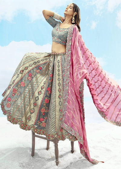 Patch & Cut Work Silk Embroidered Semi Stitched Lehenga Choli & Dupatta