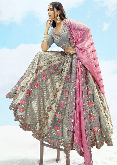 Patch & Cut Work Silk Embroidered Semi Stitched Lehenga Choli & Dupatta