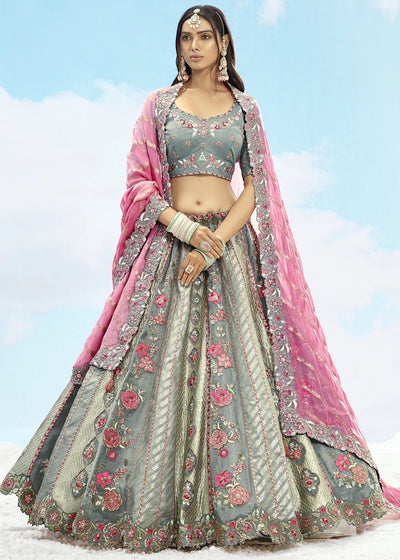 Patch & Cut Work Silk Embroidered Semi Stitched Lehenga Choli & Dupatta