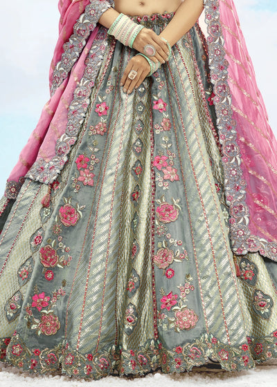 Patch & Cut Work Silk Embroidered Semi Stitched Lehenga Choli & Dupatta