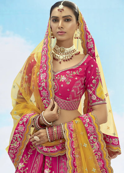 Patch & Cut Work Silk Embroidered Semi Stitched Lehenga Choli & Dupatta