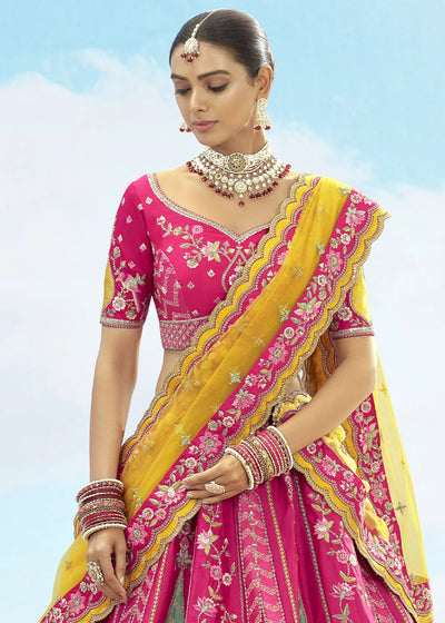 Patch & Cut Work Silk Embroidered Semi Stitched Lehenga Choli & Dupatta