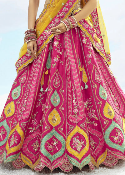 Patch & Cut Work Silk Embroidered Semi Stitched Lehenga Choli & Dupatta
