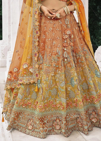 Mustard & Orange Heavy Embroidered Mirror, Sequins & Stone Work Semi Stitched Lehenga Choli House of Panchhi