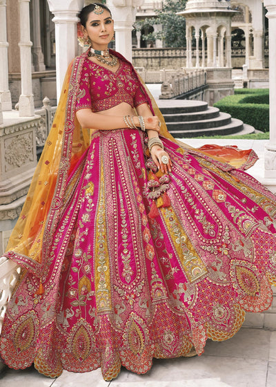 Pink Heavy Embroidered Mirror, Sequins & Stone Work Semi Stitched Lehenga Choli House of Panchhi