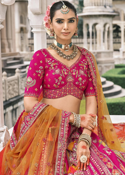 Pink Heavy Embroidered Mirror, Sequins & Stone Work Semi Stitched Lehenga Choli House of Panchhi
