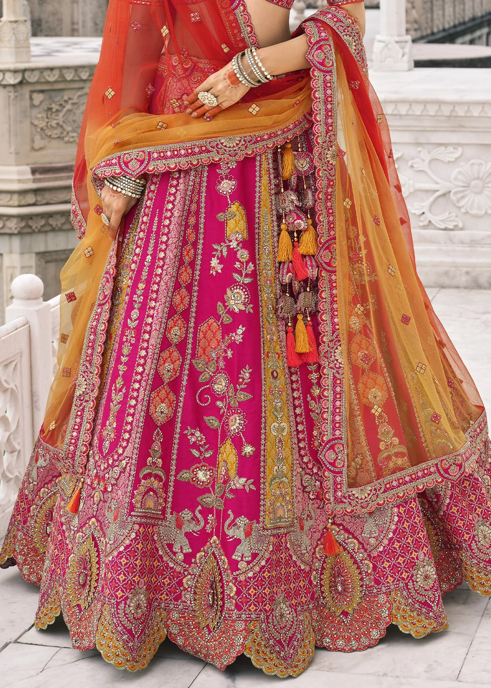 Pink Heavy Embroidered Mirror, Sequins & Stone Work Semi Stitched Lehenga Choli House of Panchhi