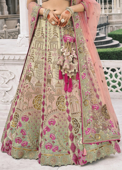 Cream Heavy Embroidered Mirror, Sequins & Stone Work Semi Stitched Lehenga Choli House of Panchhi