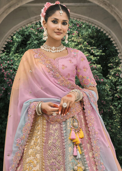 Multi color Heavy Embroidered Mirror, Sequins & Stone Work Semi Stitched Lehenga Choli House of Panchhi