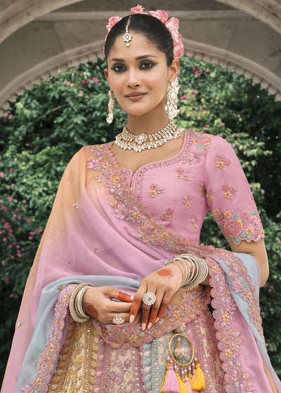 Multi color Heavy Embroidered Mirror, Sequins & Stone Work Semi Stitched Lehenga Choli House of Panchhi