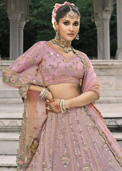 Pink & Gray Heavy Embroidered Mirror, Sequins & Stone Work Semi Stitched Lehenga Choli (Copy) House of Panchhi