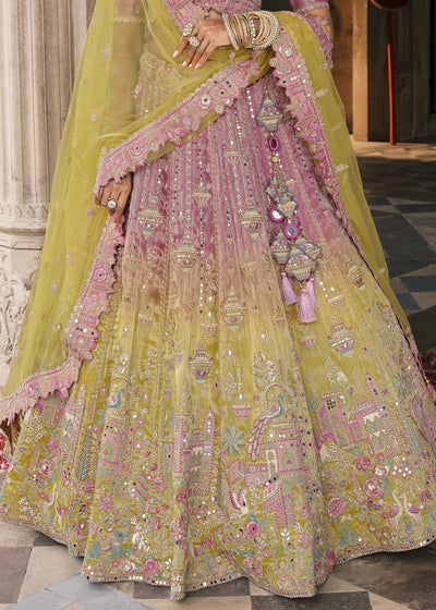 Lavender & Yellow Heavy Embroidered Mirror, Sequins & Stone Work Semi Stitched Lehenga Choli House of Panchhi