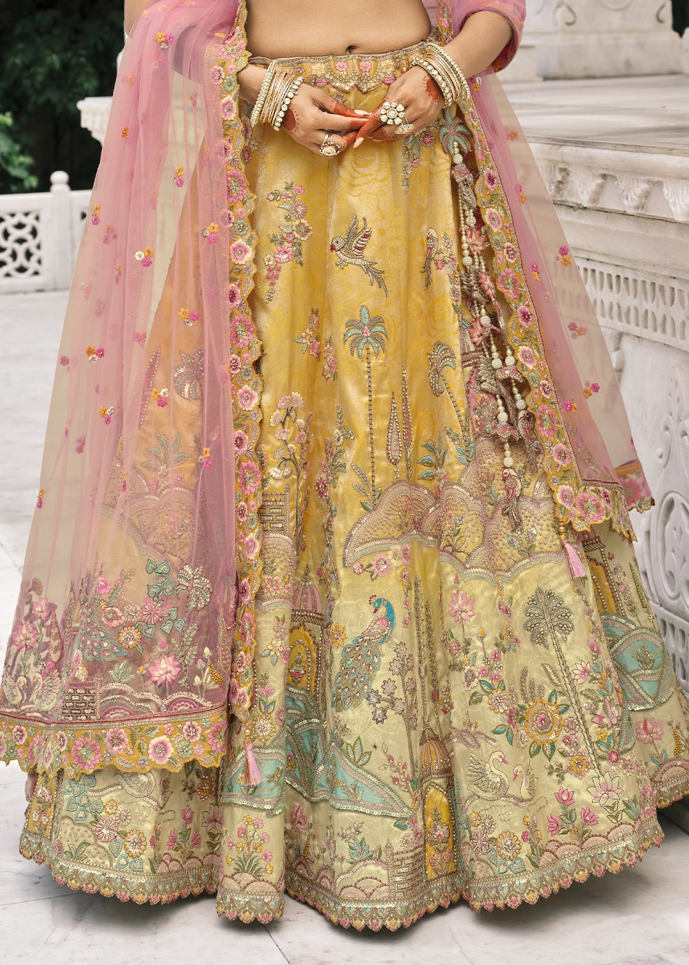 Cream & Yellow Heavy Embroidered Mirror, Sequins & Stone Work Semi Stitched Lehenga Choli (Copy) House of Panchhi