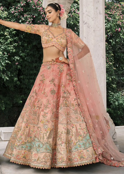 Pink color Heavy Embroidered Mirror, Sequins & Stone Work Semi Stitched Lehenga Choli House of Panchhi