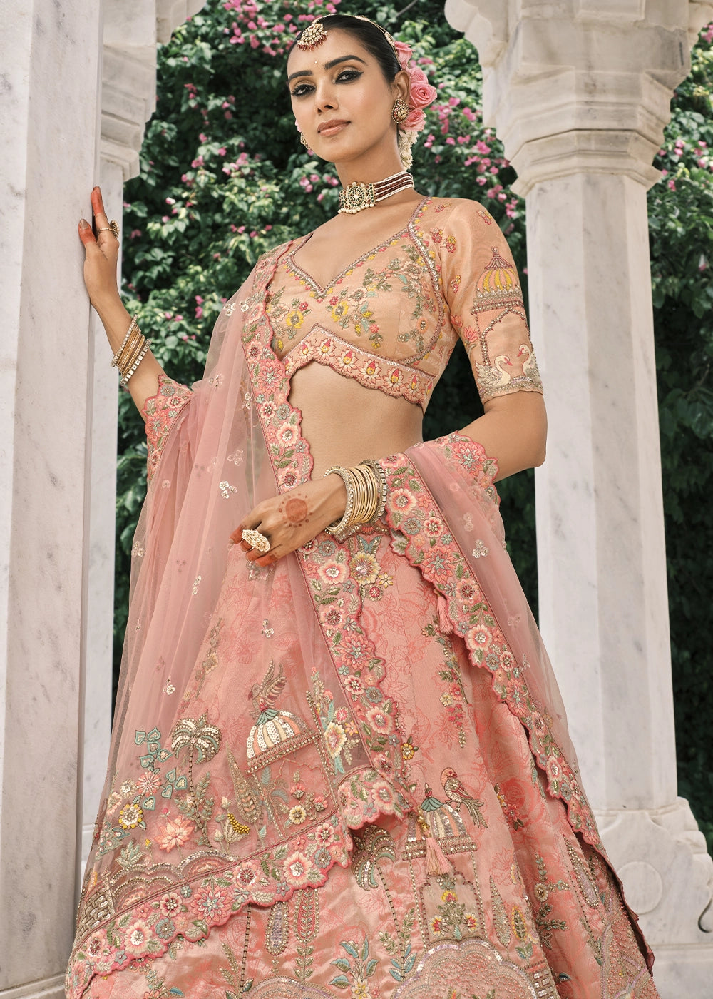 Pink color Heavy Embroidered Mirror, Sequins & Stone Work Semi Stitched Lehenga Choli House of Panchhi