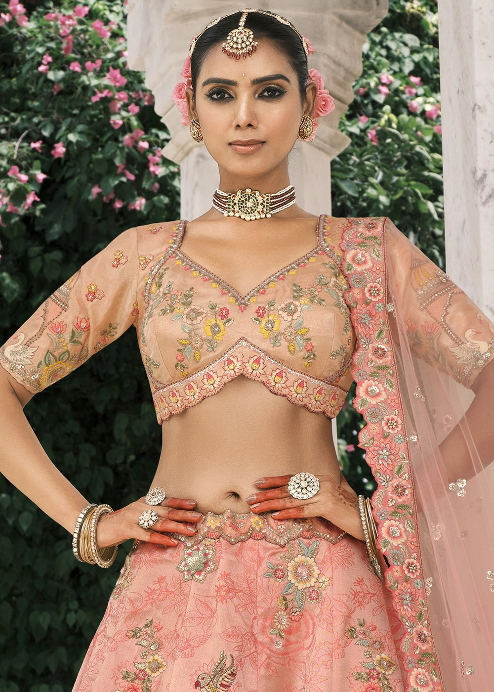 Pink color Heavy Embroidered Mirror, Sequins & Stone Work Semi Stitched Lehenga Choli House of Panchhi
