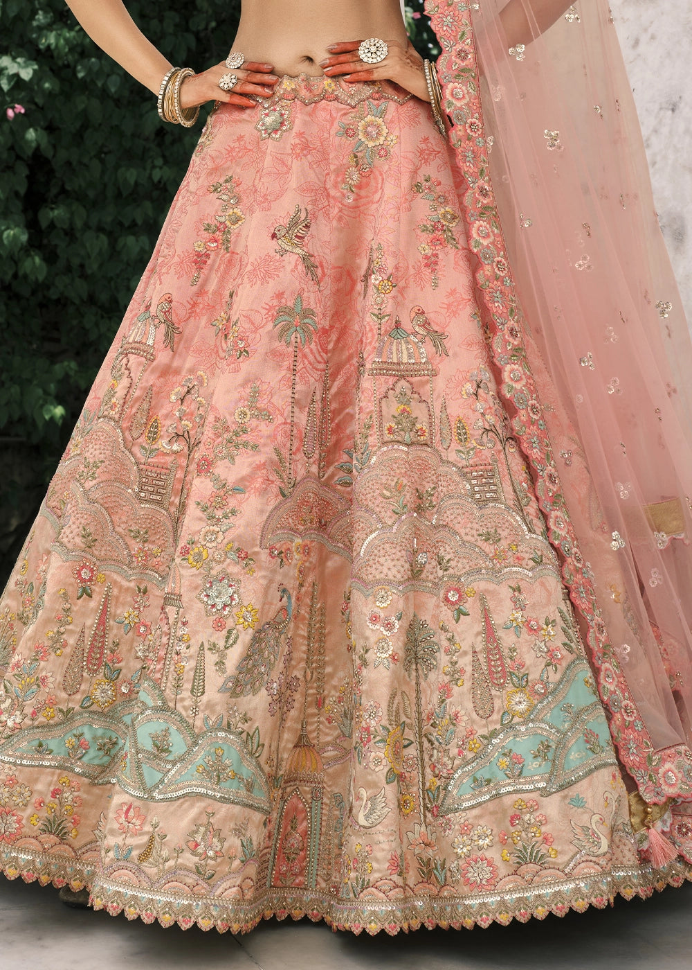 Pink color Heavy Embroidered Mirror, Sequins & Stone Work Semi Stitched Lehenga Choli House of Panchhi