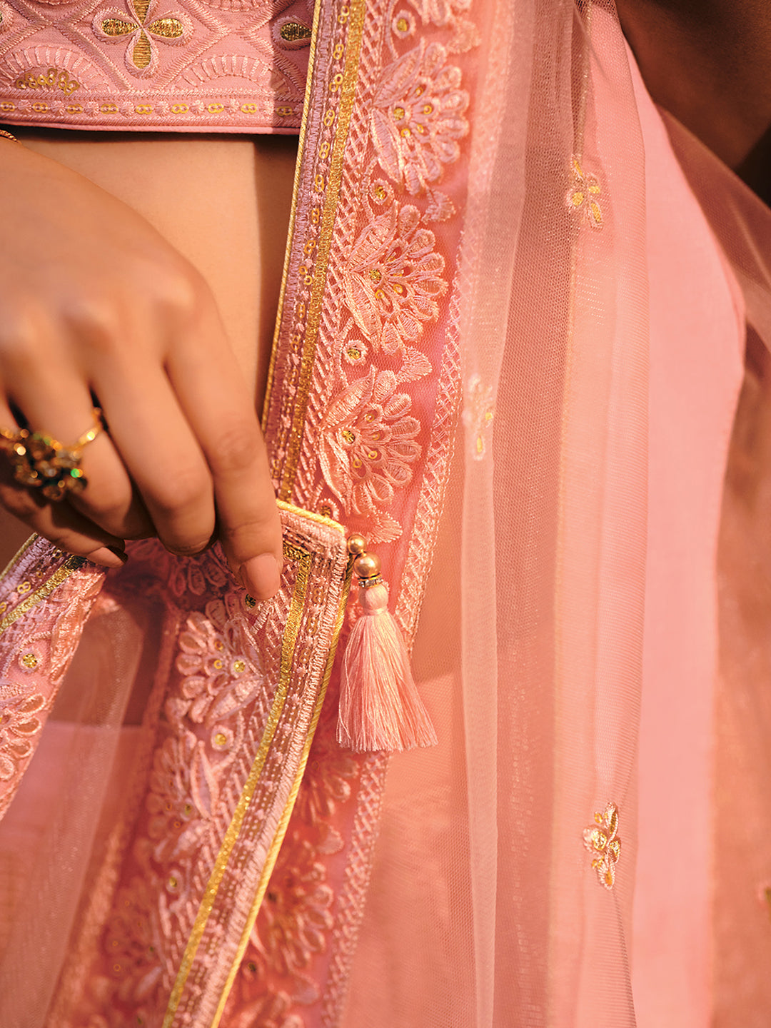 Pink Pure Raw Silk Embroidered Semi Stitched Lehenga Choli