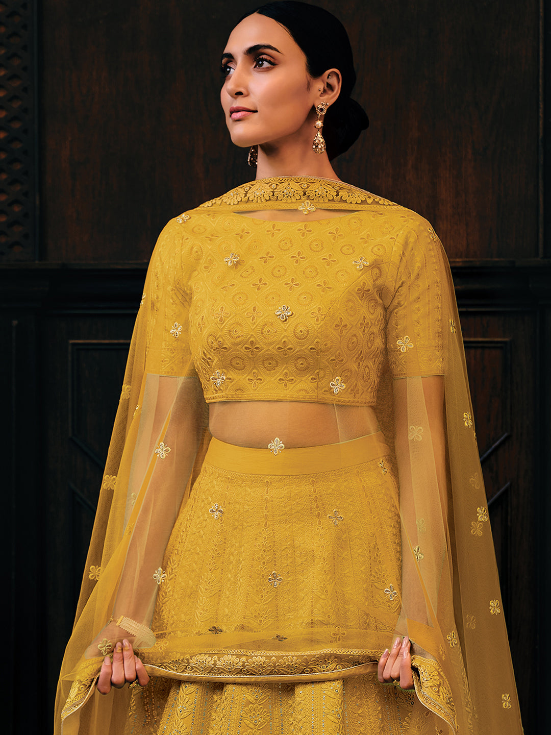 Yellow Pure Raw Silk Embroidered Semi Stitched Lehenga Choli